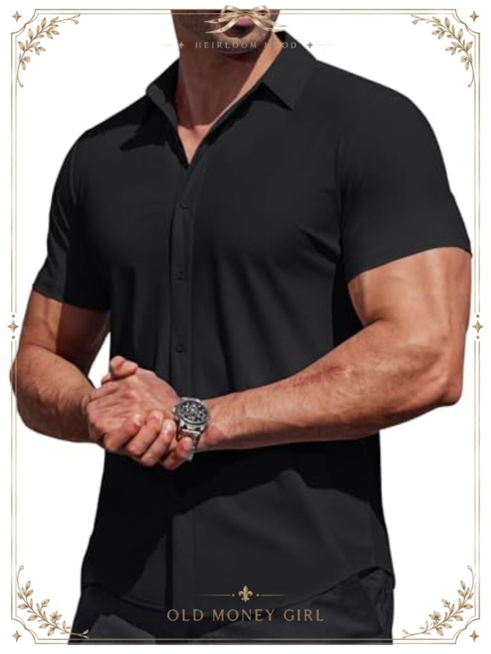 Men's Muscle Fit Short Sleeve Button Down Shirt Wrinkle Free 4-Way Stretch